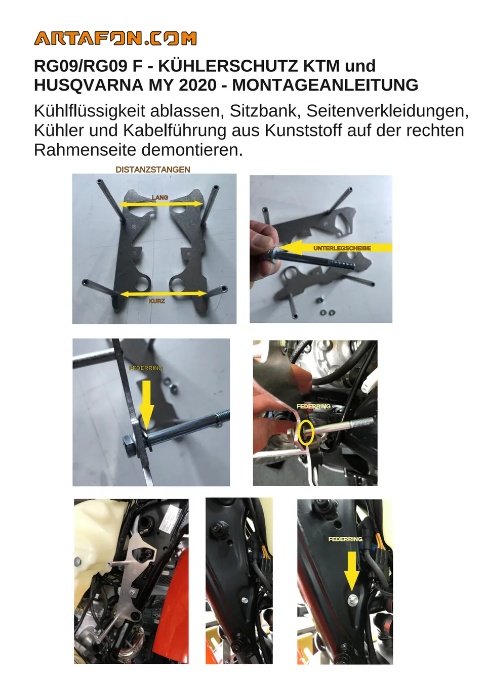 Kühlerschutz RG09 und RG09 F an KTM, Husqvarna und GasGas 2020–2023 montieren (1/5): DISTANZSTANGEN, LANG, UNTERLEGSCHEIBE, KURZ, FEDERRING