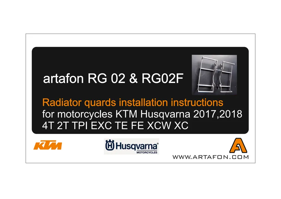 How to install RG02 and RG02 F radiator guards on KTM and Husqvarna 2017–2019 (1/9): WWW.ARTAFON.COM