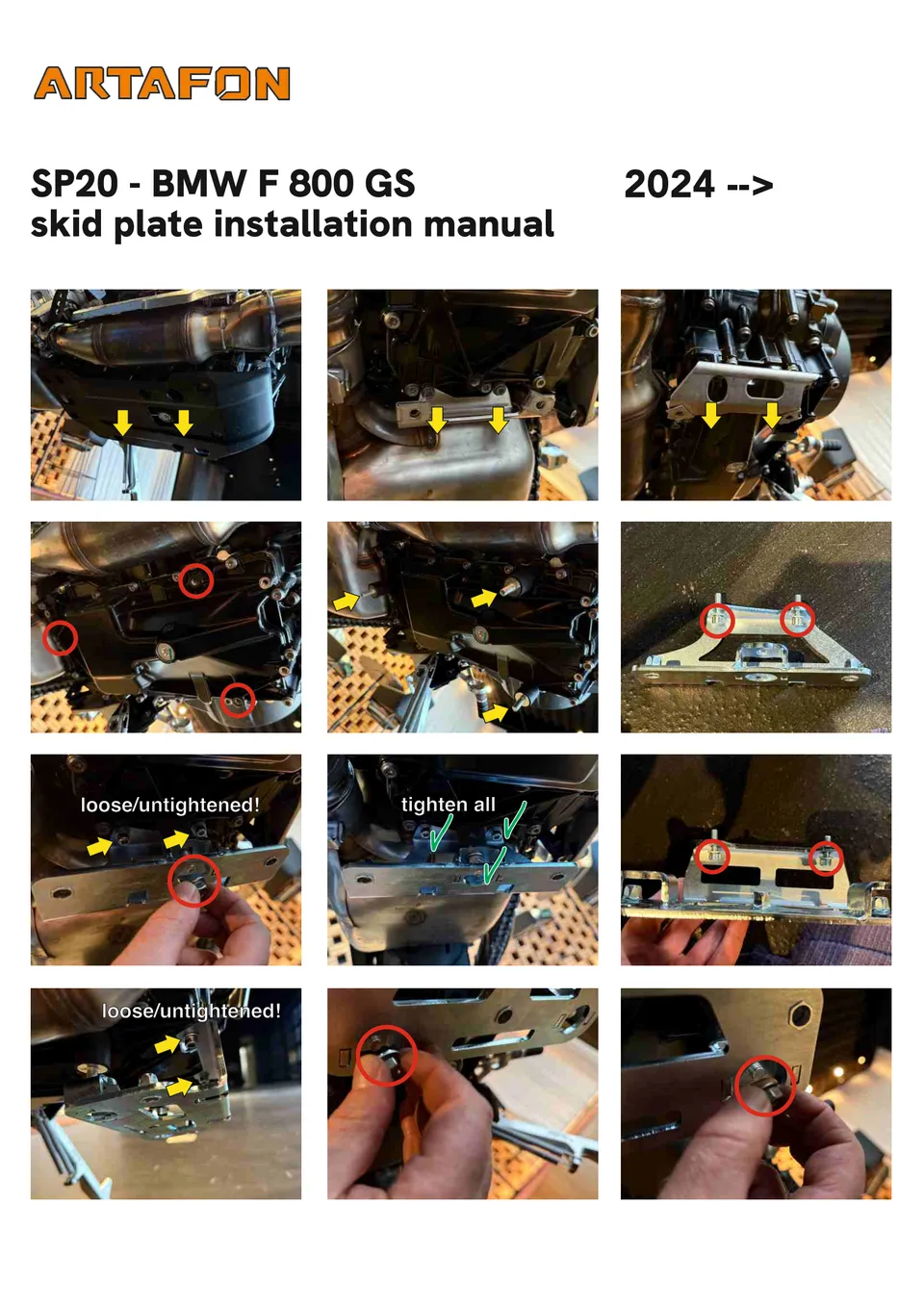 How to install the SP20 skid plate on the BMW F 800 GS 2024–2026 (1/2): tighten all