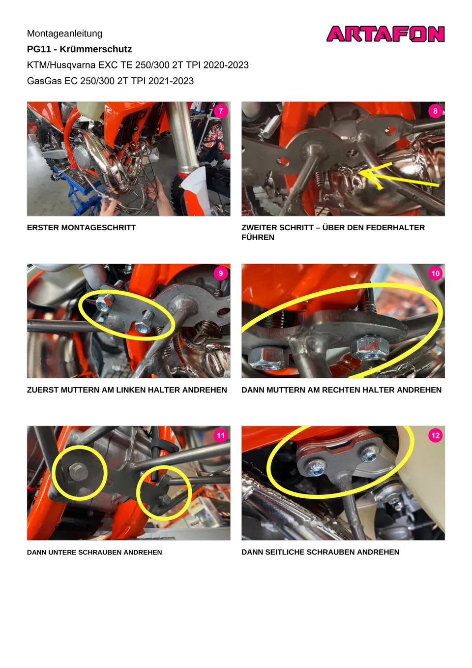 Krümmerschutz PG11 an KTM, Husqvarna und GasGas 250/300 2T TPI 2020–2023 montieren (2/3): Montageanleitung, ERSTER MONTAGESCHRITT