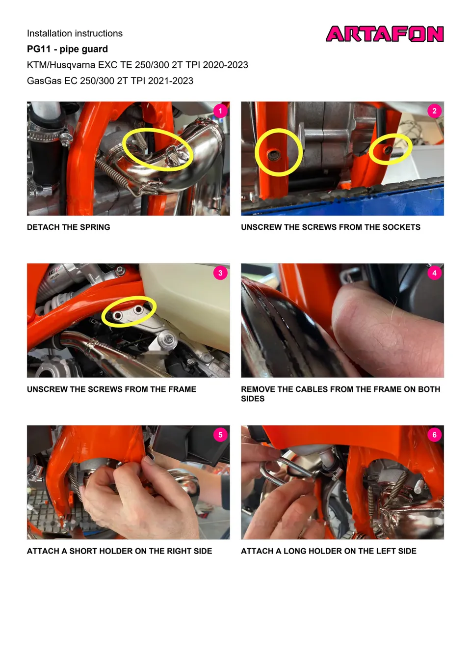 How to install the PG11 pipe guard on KTM, Husqvarna and GasGas 250/300 2T TPI 2020–2023 (1/3): Installation instructions