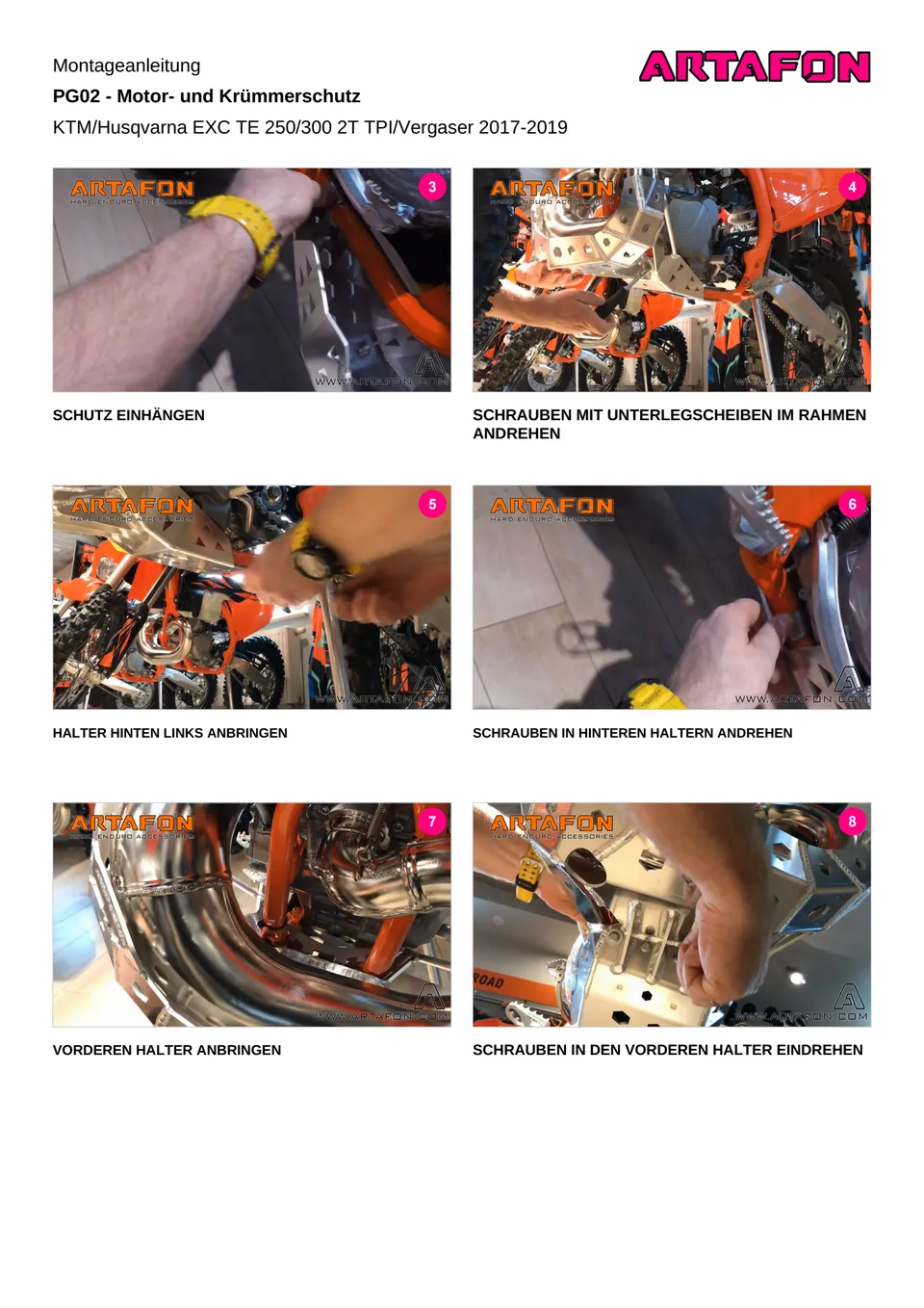 Motor- und Krümmerschutz PG02 an KTM und Husqvarna 250/300 2T 2017–2019 montieren (2/3): Montageanleitung, SCHUTZ EINHÄNGEN