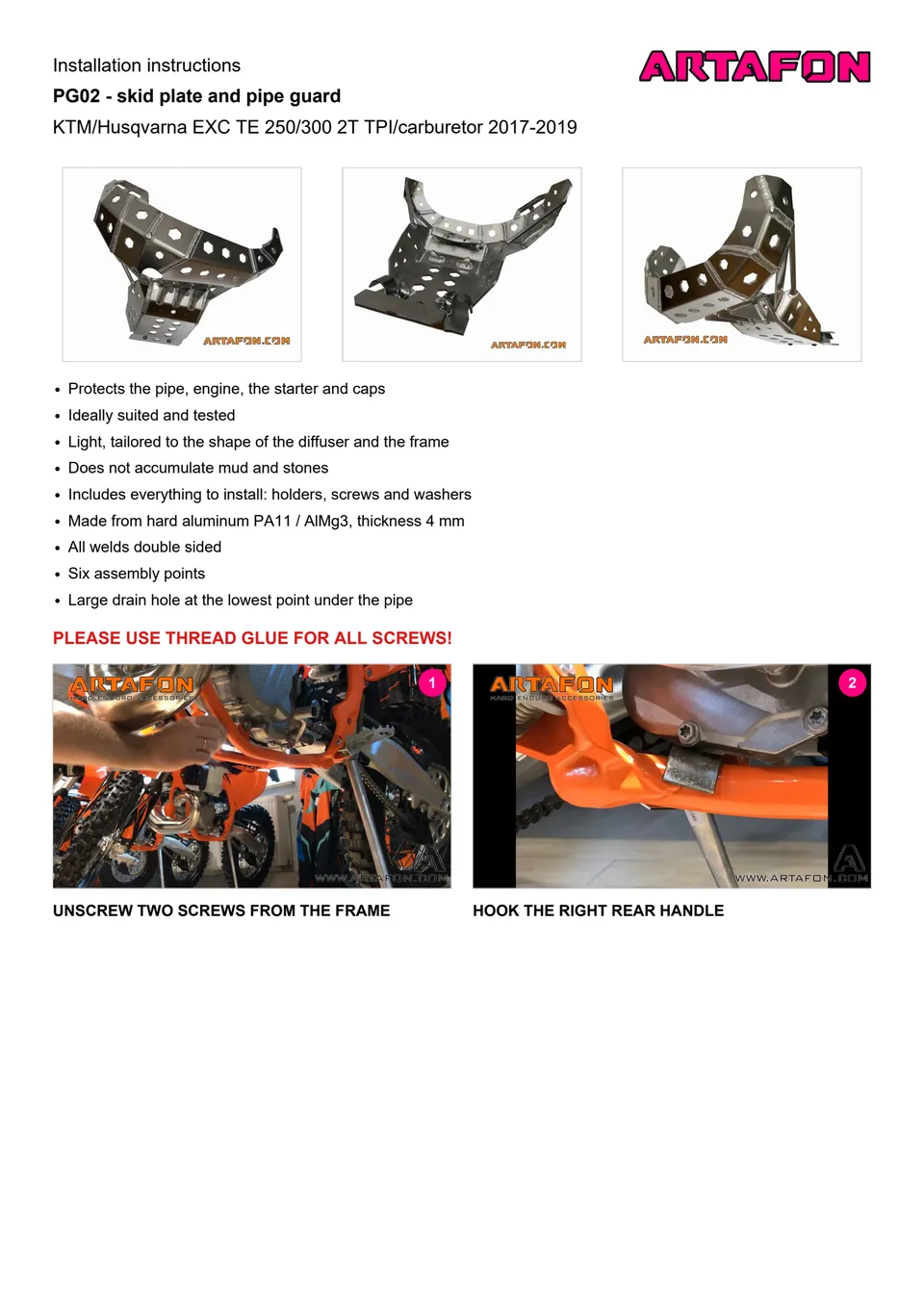 How to install the PG02 skid plate and pipe guard on KTM and Husqvarna 250/300 2T 2017–2019 (1/3): Installation instructions