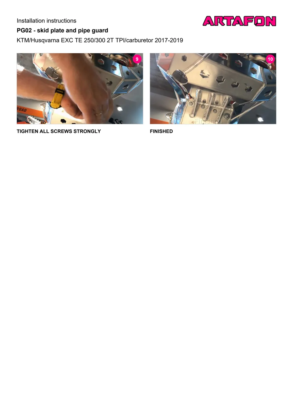 How to install the PG02 skid plate and pipe guard on KTM and Husqvarna 250/300 2T 2017–2019 (3/3): Installation instructions, FINISHED