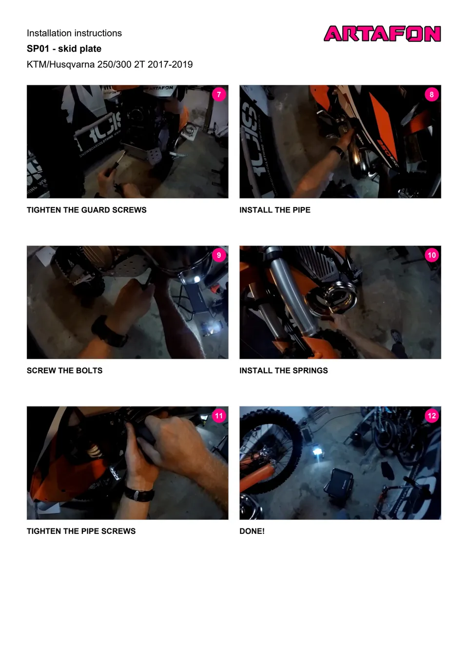 How to install the SP01 skid plate on KTM and Husqvarna 250/300 2T 2017–2019 (2/2): Installation instructions
