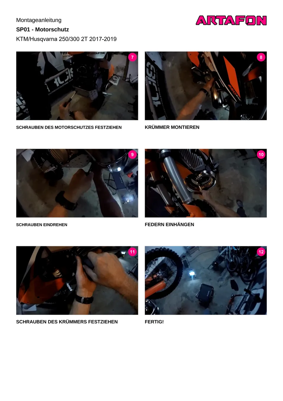 Motorschutz SP01 an KTM und Husqvarna 250/300 2T 2017–2019 montieren (2/2): Montageanleitung, KRÜMMER MONTIEREN, FEDERN EINHÄNGEN, SCHRAUBEN EINDREHEN