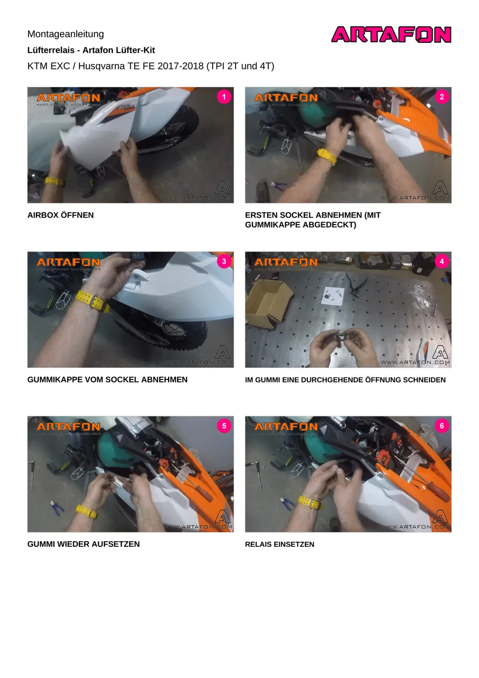 Lüfterrelais an KTM EXC und Husqvarna TE FE 2017–2018 (TPI 2T und 4T) montieren (1/2): Montageanleitung, AIRBOX ÖFFNEN, RELAIS EINSETZEN