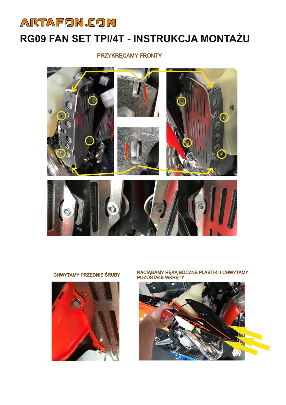 Jak zamontować osłony chłodnic z zestawem wentylatora RG09 Fan Set w KTM, Husqvarna i GasGas 2020–2023 (5/6): PRZYKRĘCAMY FRONTY