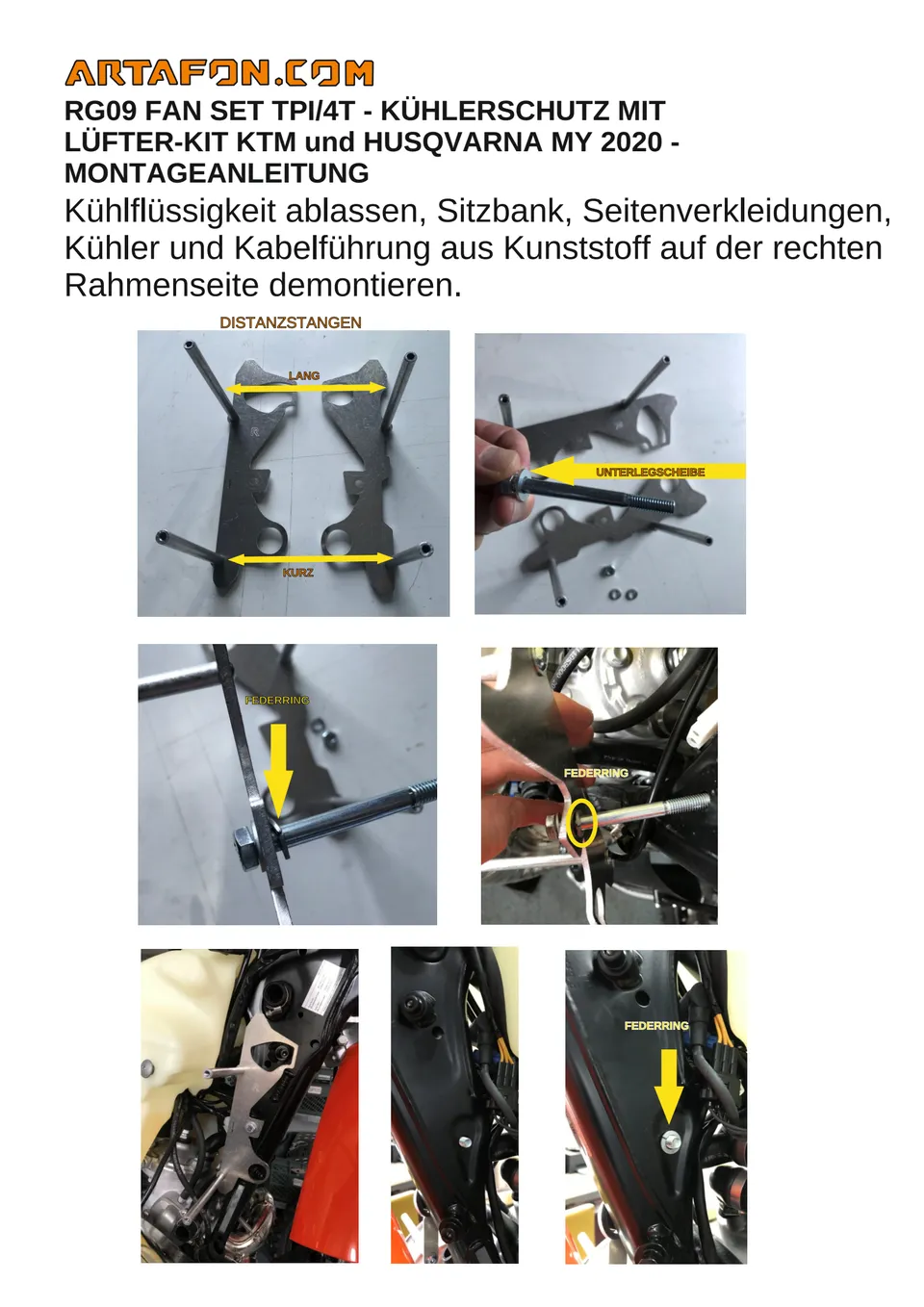 Kühlerschutz mit Lüfter-Kit RG09 Fan Set an KTM, Husqvarna und GasGas 2020–2023 montieren (1/6): DISTANZSTANGEN, LANG, UNTERLEGSCHEIBE, KURZ, FEDERRING