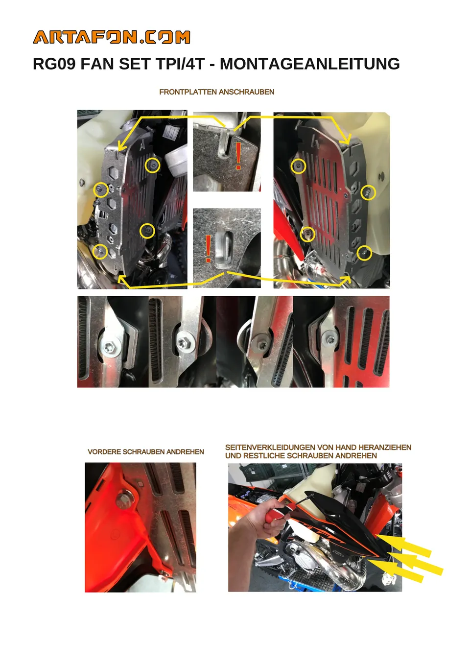 Kühlerschutz mit Lüfter-Kit RG09 Fan Set an KTM, Husqvarna und GasGas 2020–2023 montieren (5/6): FRONTPLATTEN ANSCHRAUBEN
