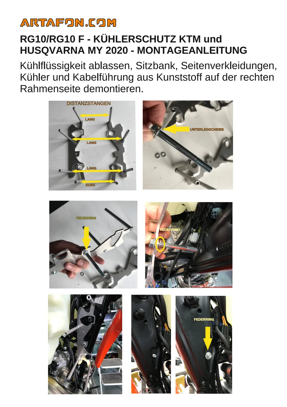 Kühlerschutz RG10 und RG10 F an KTM, Husqvarna und GasGas 2020–2023 montieren (1/5): DISTANZSTANGEN, LANG, UNTERLEGSCHEIBE, KURZ, FEDERRING