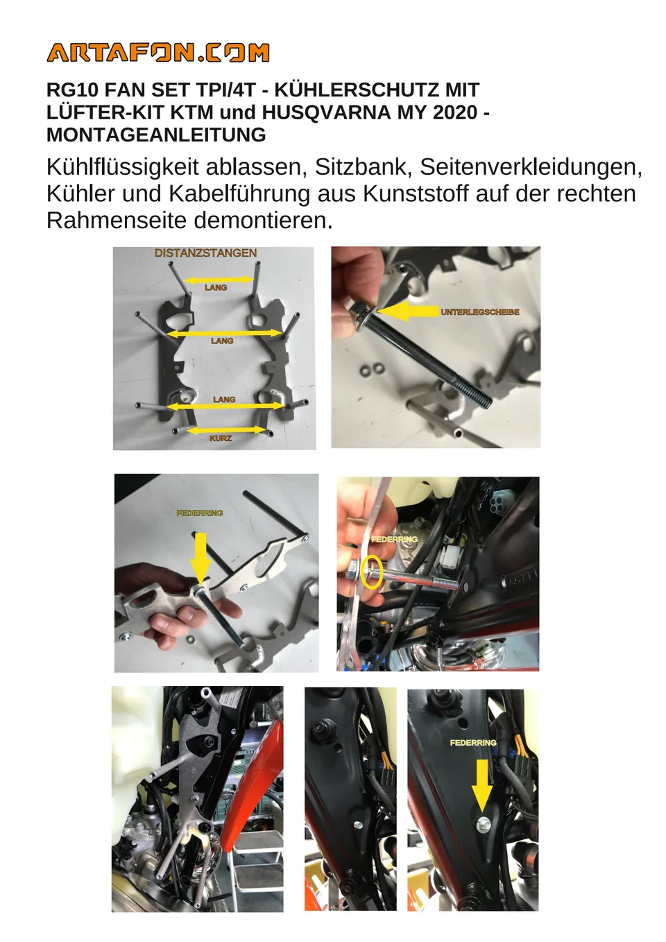 Kühlerschutz mit Lüfter-Kit RG10 Fan Set an KTM, Husqvarna und GasGas 2020–2023 montieren (1/6): DISTANZSTANGEN, LANG, UNTERLEGSCHEIBE, KURZ, FEDERRING