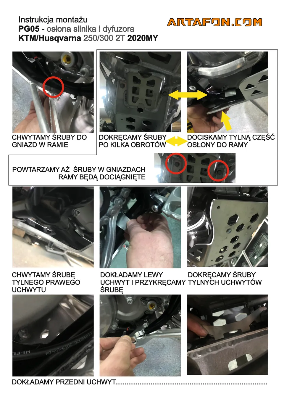 Jak zamontować osłonę silnika i dyfuzora PG05 w KTM, Husqvarna i GasGas 250/300 2T 2020–2023 (2/3): Instrukcja montażu, PG05 KTM/Husqvarna, 2020MY, DOKRĘCAMY ŚRUBY