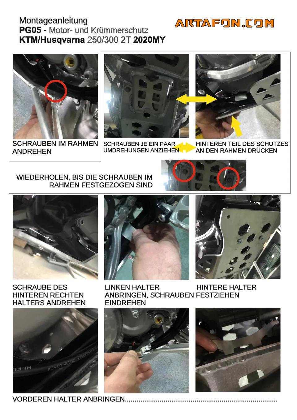 Motor- und Krümmerschutz PG05 an KTM, Husqvarna und GasGas 250/300 2T 2020–2023 montieren (2/3): Montageanleitung, PG05 KTM/Husqvarna, 2020MY, HINTERE HALTER
