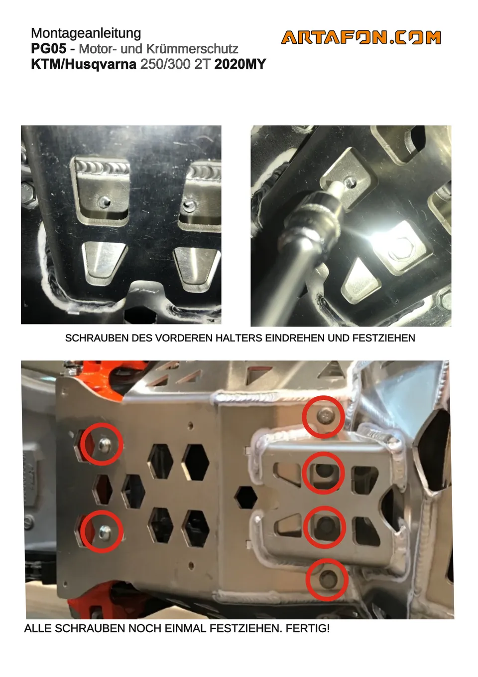 Motor- und Krümmerschutz PG05 an KTM, Husqvarna und GasGas 250/300 2T 2020–2023 montieren (3/3): Montageanleitung, PG05 KTM/Husqvarna, 2020MY