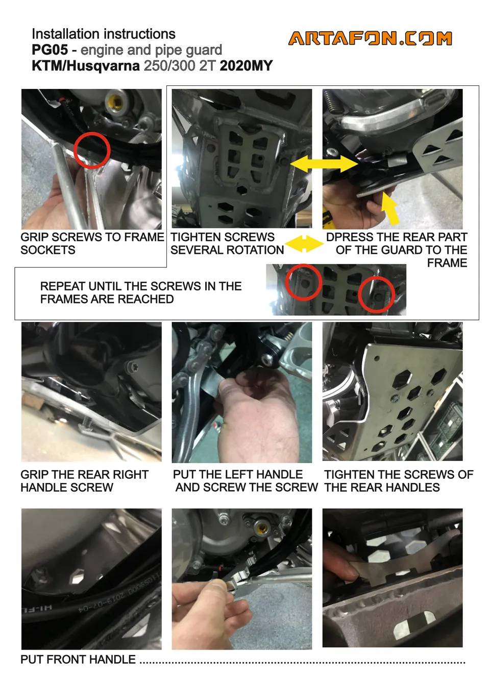 How to install the PG05 skid plate and pipe guard on KTM, Husqvarna and GasGas 250/300 2T 2020–2023 (2/3): Installation instructions, PG05 KTM/Husqvarna, 2020MY, SEVERAL ROTATION