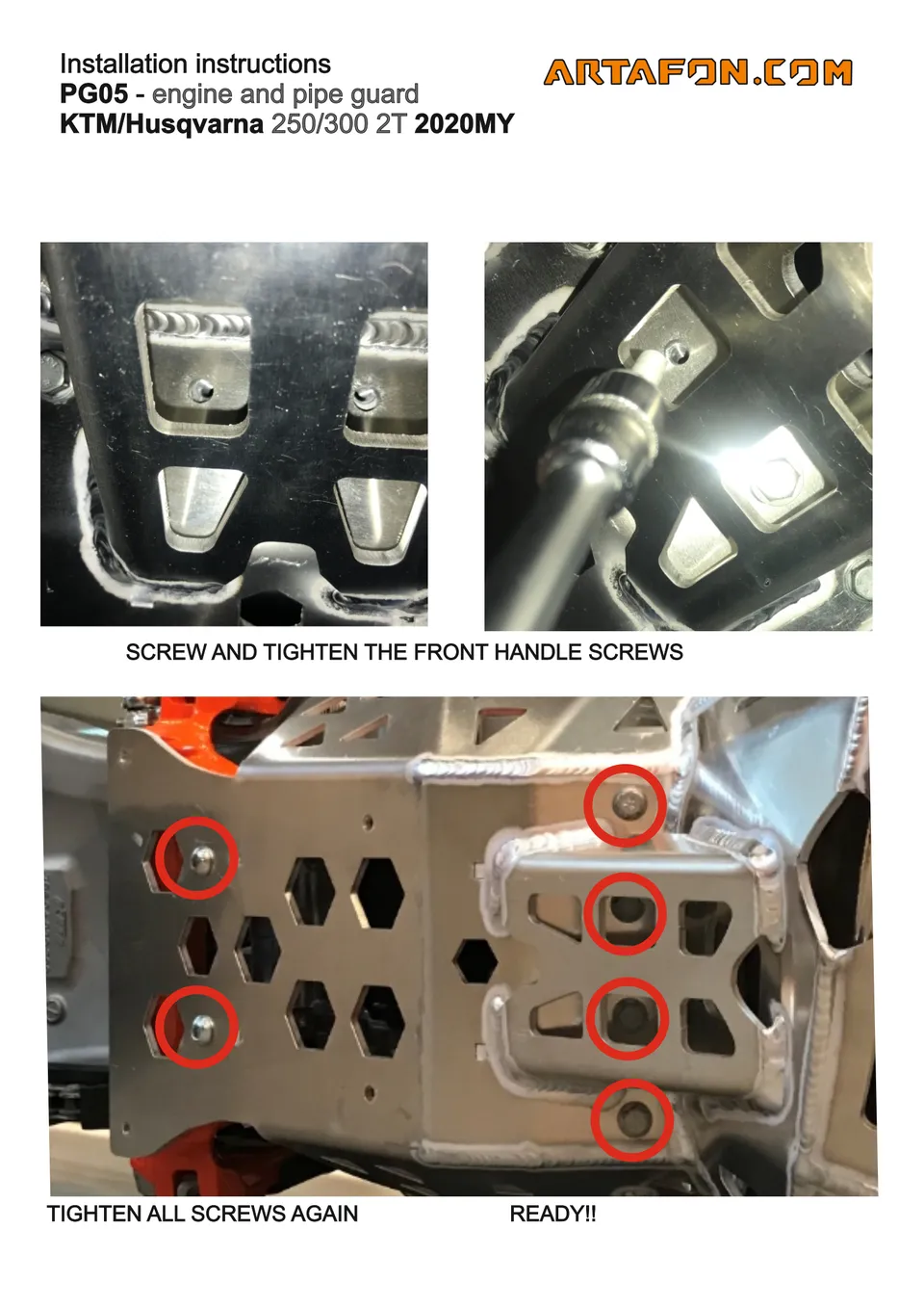 How to install the PG05 skid plate and pipe guard on KTM, Husqvarna and GasGas 250/300 2T 2020–2023 (3/3): Installation instructions, PG05 KTM/Husqvarna, 2020MY