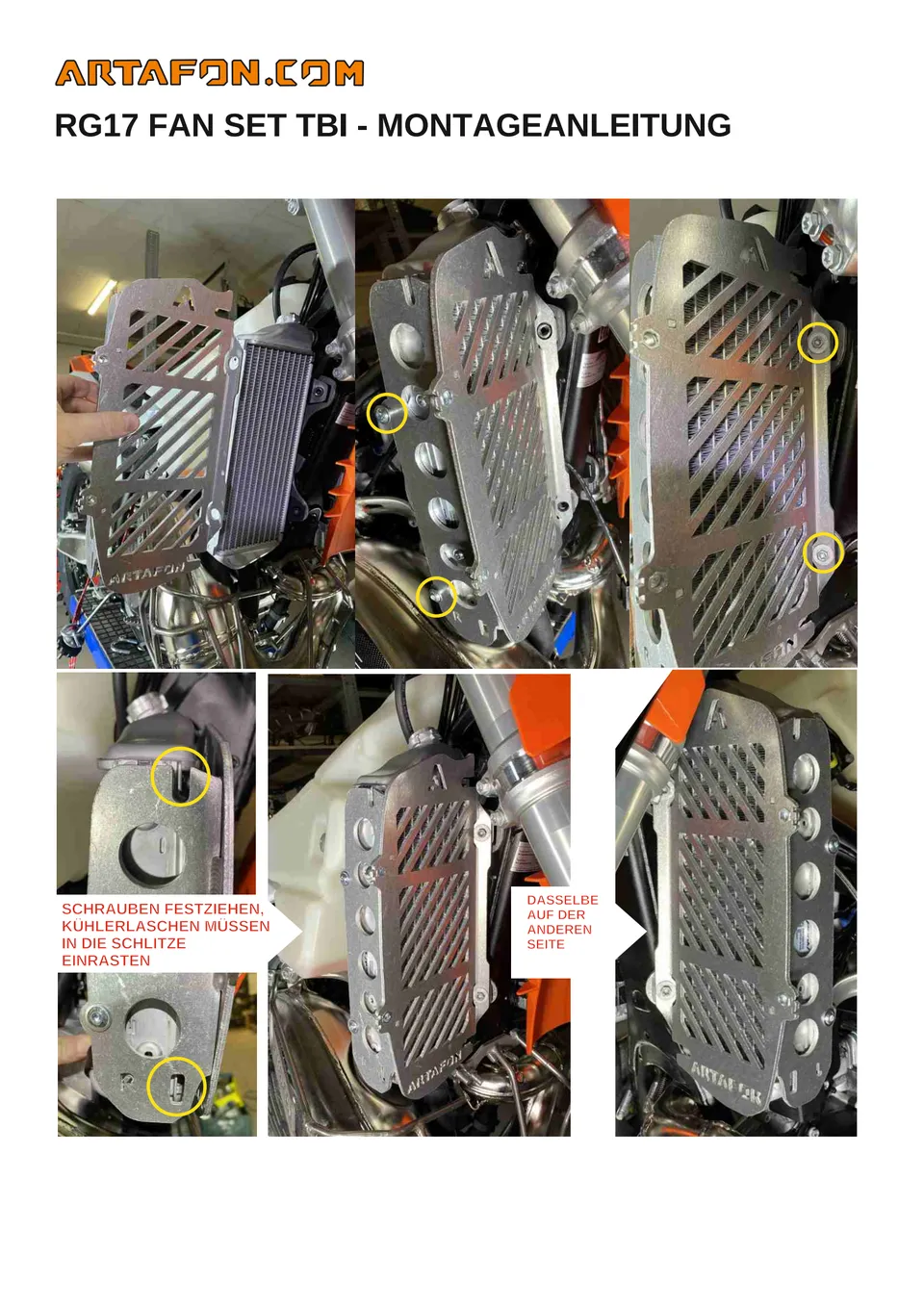 Kühlerschutz RG17 (mit oder ohne Lüfter) an KTM, Husqvarna und GasGas TBI 2024–2027 montieren (4/5)