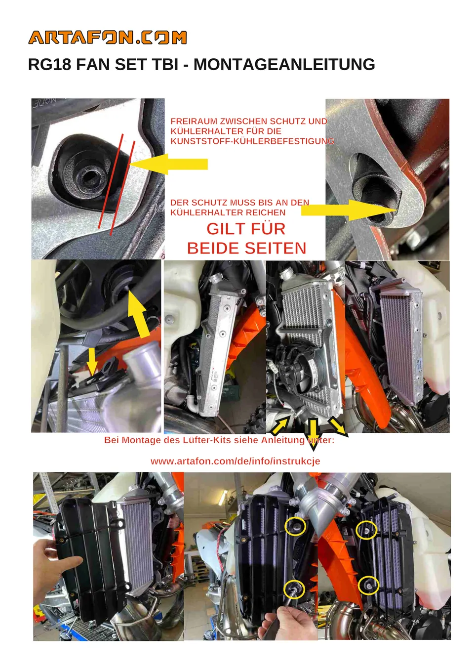 Kühlerschutz RG18 (mit oder ohne Lüfter) an KTM, Husqvarna und GasGas TBI 2024–2027 montieren (3/4): www.artafon.com/de/info/instrukcje